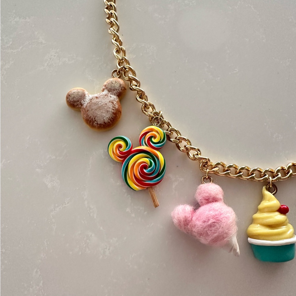 Disneyland Gold Charm Necklace with Colorful Treats Snacks - Picture 3 of 8